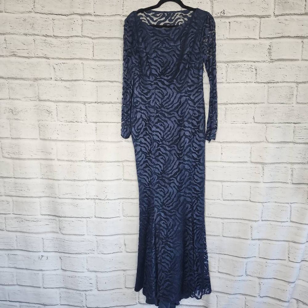 Monique Lhuillier Lined Lace Silk Gown Dress Navy Size 10